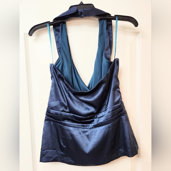 Le Château Dark Aqua Turquoise Satine Style Halter Top Size M-L - Picture 3 of 6
